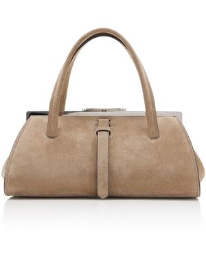 Brandon Maxwell The Maxwell Suede Top-Handle Bag - Natural