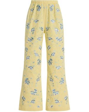 Markarian Pauline Cropped Embroidered-Cotton Flared Trousers - Yellow