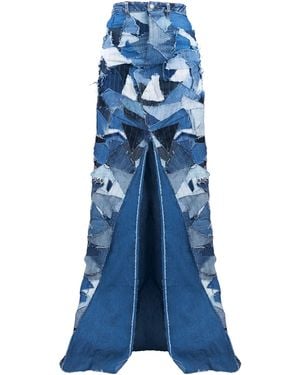 BOYEDOE Osabarima Patchwork Denim Maxi Skirt - Blue