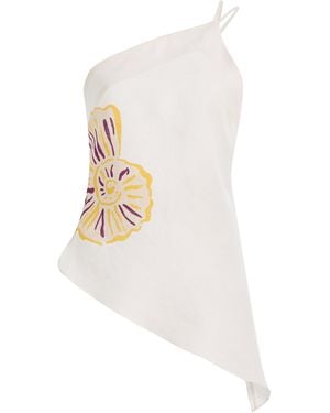Cala De La Cruz Exclusive Zharit Linen One-Shoulder Backless Top - White