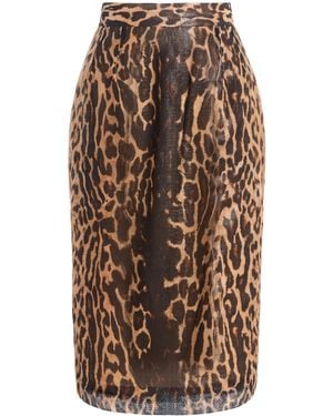 LAQUAN SMITH Silk-Blend Midi Pencil Skirt - Brown