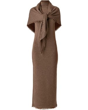 Monse Wrap-Detail Mock Neck Merino Wool Midi Dress - Brown