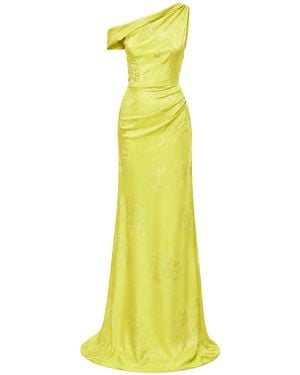 La Fuori Lime Gloss Draped Silk-Lurex Maxi Dress - Yellow