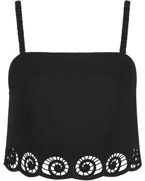 Onia Scalloped Linen Cropped Top - Black