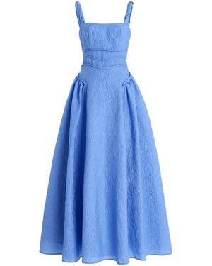 Rachel Gilbert Sophia Gathered Jacquard Maxi Dress - Blue