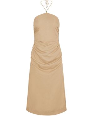 Onia Air Linen Ruched Halter Dress - Natural