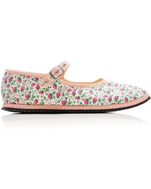 Vibi Venezia Exclusive Riviera Floral Canvas Mary Jane Flats - Pink