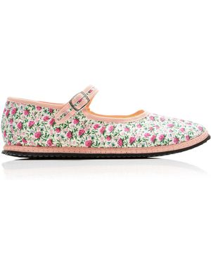 Vibi Venezia Exclusive Riviera Floral Canvas Mary Jane Flats - Pink