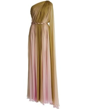 Zuhair Murad Silk Chiffon Ombre One-Shoulder Draped Maxi Dress - Natural