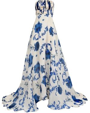 Francesca Miranda Exclusive Akoniton Strapless Silk Gown - Blue