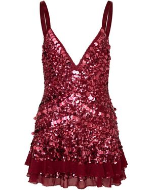 LoveShackFancy Esper Sequin And Lace Mini Dress - Red