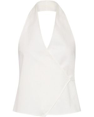 St. Agni Cotton Oxford Wrap Halter Top - White