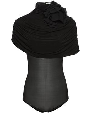 Magda Butrym Floral Applique Ruched Bodysuit - Black