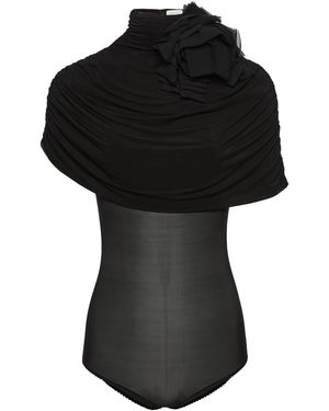 Magda Butrym Floral Applique Ruched Bodysuit - Black