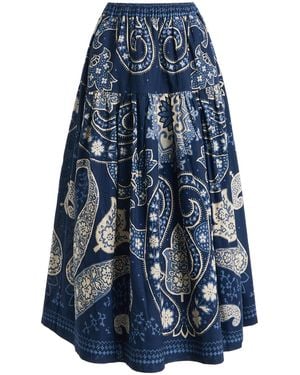 Sea Emelina Printed Linen-Cotton Midi Skirt - Blue
