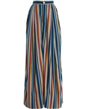 Marrakshi Life The High-Rise Pleated Striped-Cotton Trousers - Blue