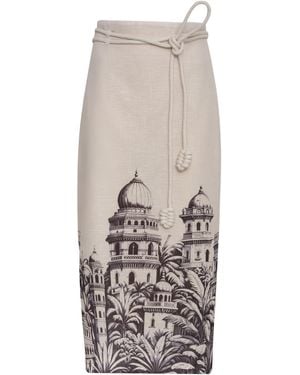 ANDRES OTALORA Mohabbat Belted Linen Midi Skirt - White