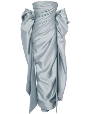Marmar Halim Draped Strapless Mikado Gown And Shawl - Blue