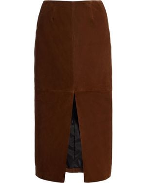 ROTATE BIRGER CHRISTENSEN Pencil Suede Midi Skirt - Brown