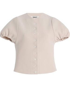 Birrot Exclusive Lay3 Puff-Sleeve Bonded-Crepe Top - White