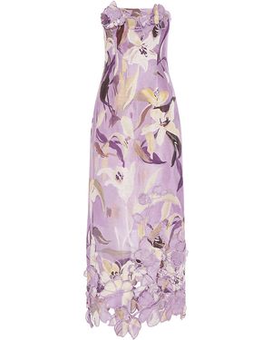 LEO LIN Rayna Applique Linen-Silk Maxi Dress - Purple