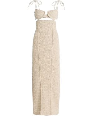 TG Botanical Bella Shirred Cotton-Blend Midi Dress - Natural