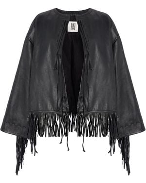 By Malene Birger Zoena Fringed Leather Jacket - Black