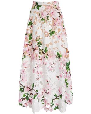 Oscar de la Renta Floral Guipure Midi Skirt - White