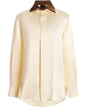 Bevza Exclusive Double-Collar Satin Shirt - Natural