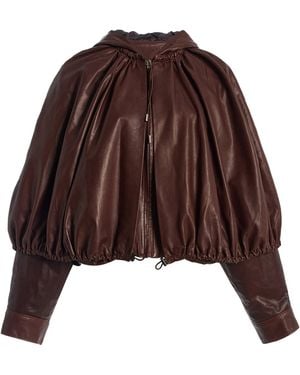 Sea Thompson Hooded Leather Cape Jacket - Brown