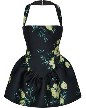 De La Vali Aura Floral Satin Mini Dress - Black