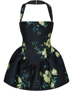 De La Vali Aura Floral Satin Mini Dress - Black