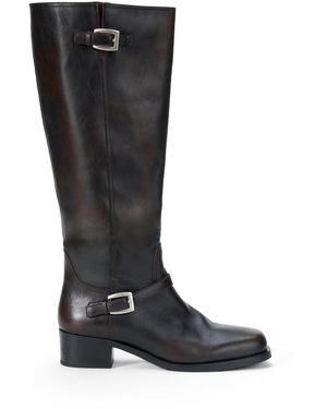 STAUD Brooklyn Flat Leather Boots - Black