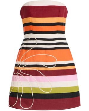 Cala De La Cruz Exclusive Roma Embroidered Striped-Linen Mini Dress