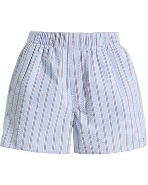 With Nothing Underneath Exclusive The Boxer Striped Cotton Seersucker Shorts - Blue
