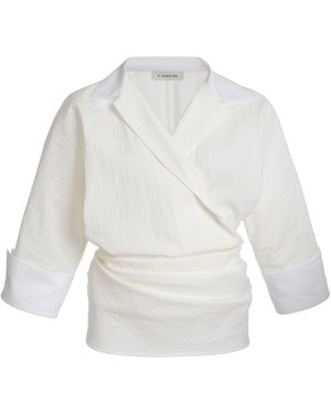 Lanvin Cotton-Blend Fitted Wrap Shirt - White