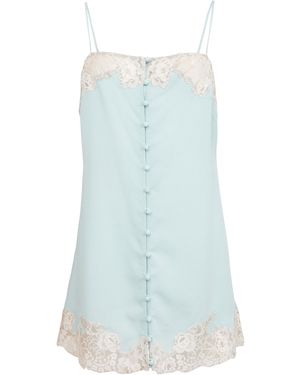 Fleur du Mal Lace-Trimmed Silk Georgette Slip Dress - Blue