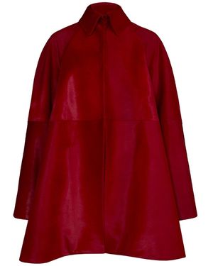 Alaïa Pony Hair A-line Trench Coat - Red