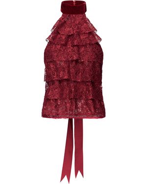Ludovic de Saint Sernin Ruffled Lace Top - Red