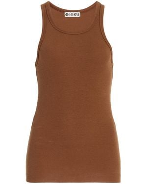 ÉTERNE High-neck Fitted Jersey Tank Top - Brown
