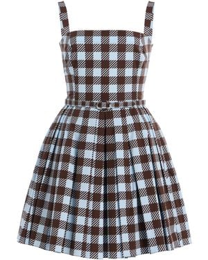 Oscar de la Renta Gingham Sleeveless Cotton-Poplin Mini Dress - White