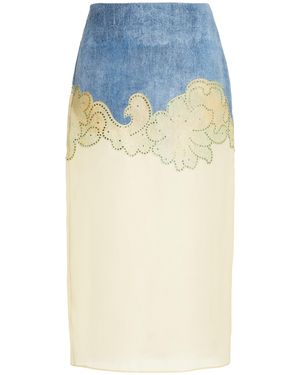 Brandon Maxwell The Jolie Embroidered Corduroy-Organza Midi Skirt - Blue