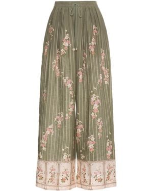 Agua Bendita Cocada Paraiso Embroidered Linen Trousers - Natural