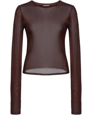Saint Laurent Long-Sleeved Chiffon Top - Brown