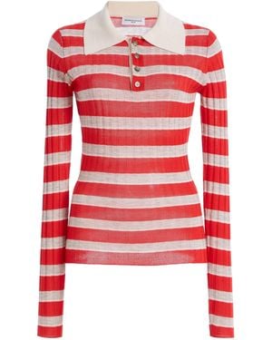 Brandon Maxwell The Joni Striped Silk-Cashmere Polo Top - Red