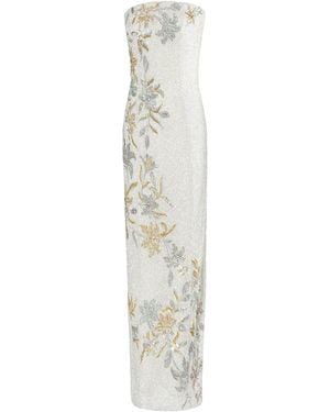 La Fuori Golden Flora Dreamscape Embellished Tulle Maxi Dress - White