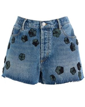 FRAME The Hang Embellished Denim Shorts - Blue