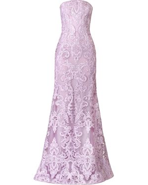Naeem Khan Ribbon Lace Bustier Strapless Fit-And-Flare Gown - Purple