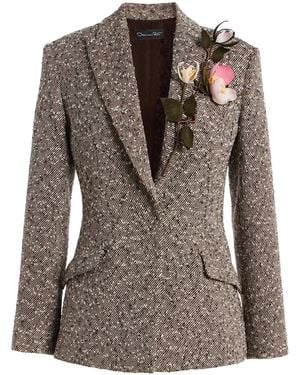 Oscar de la Renta Slubby Wool-Blend Tweed Blazer - Brown