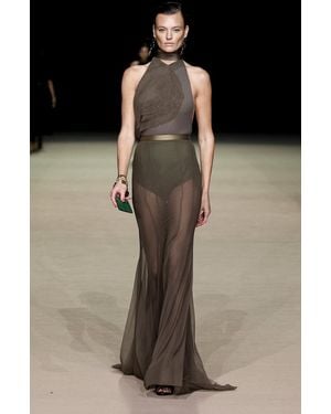 Carla Zampatti Godet-Detailed Mesh Maxi Skirt - Black